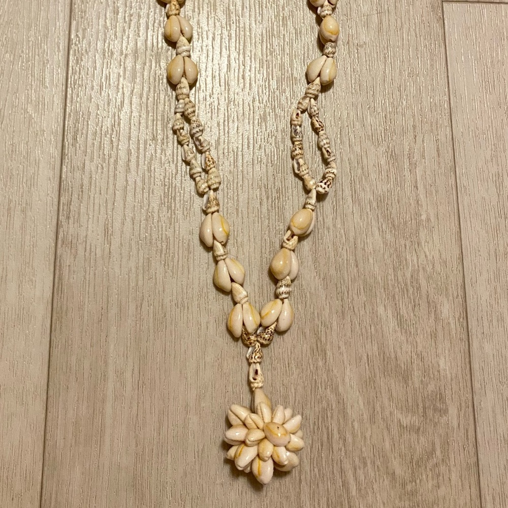 Cowrie Shell Necklace 36 Inch Long Beach Nautical Vintage Sea Shell Hawaiian